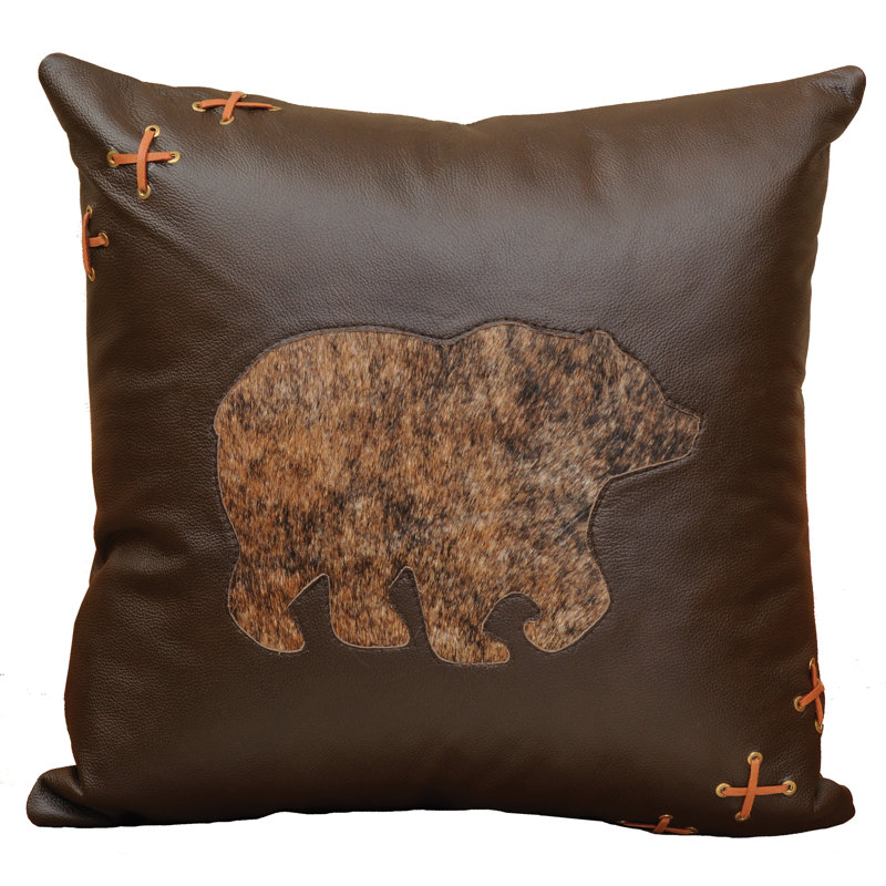 Wooded River Decorative Bear Cut Out Leather/Suede Throw Pillow Wayfair